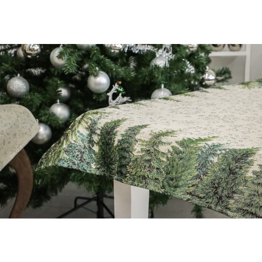Silver forest, fenyőfás asztalterítő, 96x100 cm, ezüst lurex