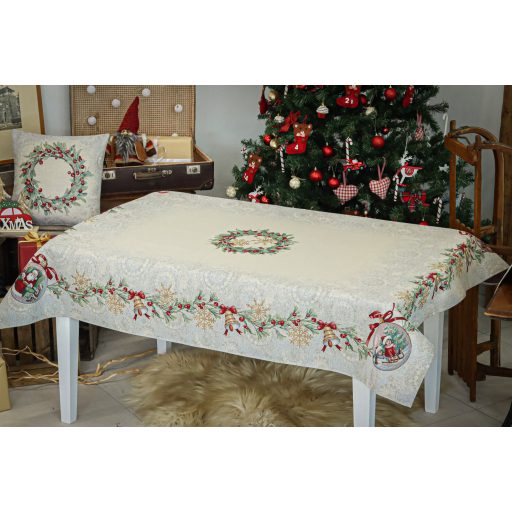 Csipkebogyós asztalterítő, 137x240 cm, ezüst lurex