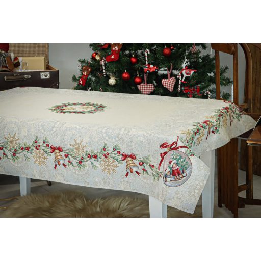 Csipkebogyós asztalterítő, 137x240 cm, ezüst lurex