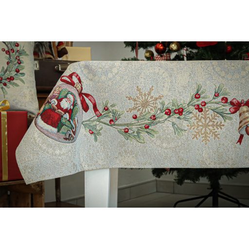Csipkebogyós asztalterítő, 137x240 cm, ezüst lurex