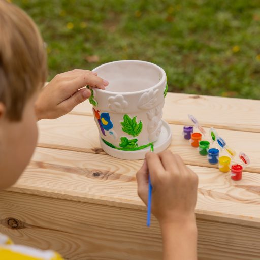 Kifesthető rovarmintás virágcserép, festékkel és ecsettel, 13 cm átmérőjű