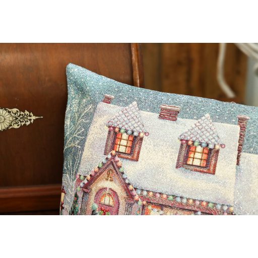 Winter kids hógolyózós díszpárna huzat, ezüst lurex