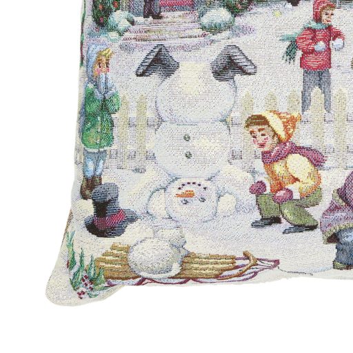 Winter kids hógolyózós díszpárna huzat, ezüst lurex