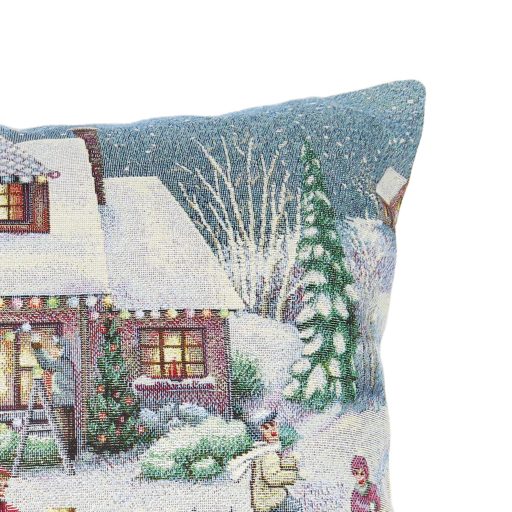 Winter kids hógolyózós díszpárna huzat, ezüst lurex