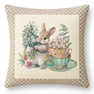 Barna kisnyuszis, pöttyös szélű díszpárna huzat