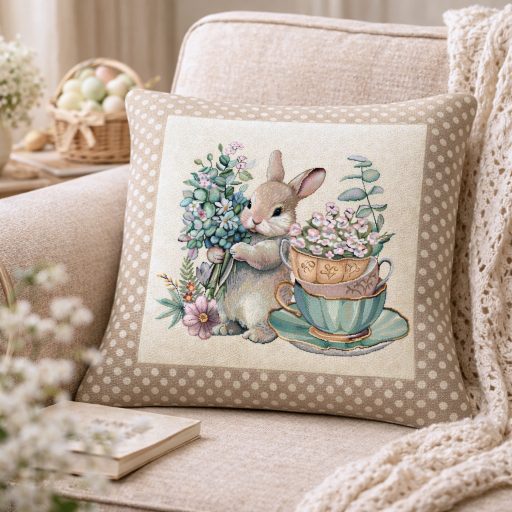 Barna kisnyuszis, pöttyös szélű díszpárna huzat