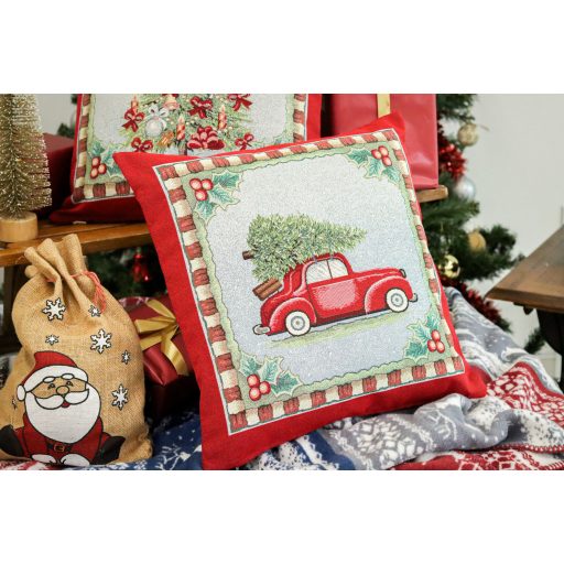 Winter holiday autós díszpárna huzat, ezüst lurex