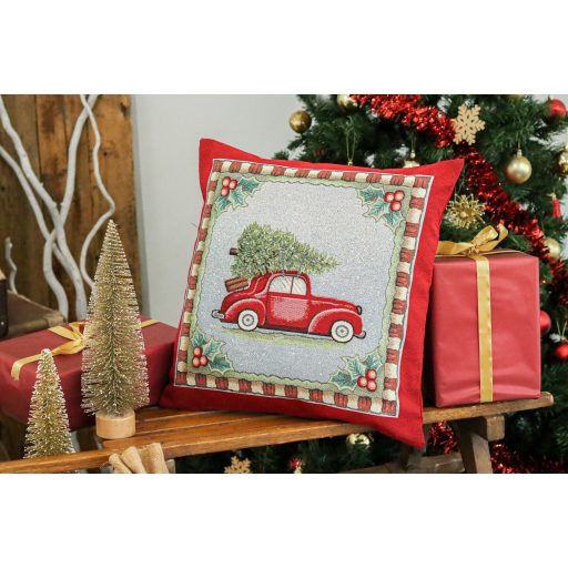 Winter holiday autós díszpárna huzat, ezüst lurex