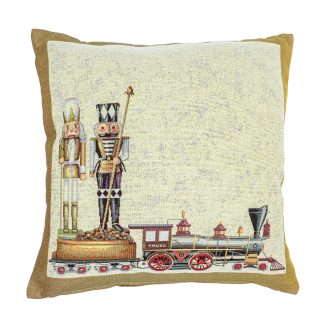   Vonatos, diótörős, arany szélű díszpárna huzat, arany lurex