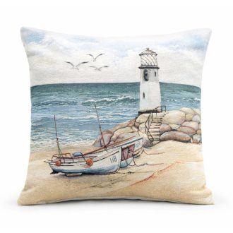 Vízparti, világítótornyos díszpárna huzat