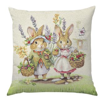 Nyuszi pár a zöld fűben díszpárna huzat