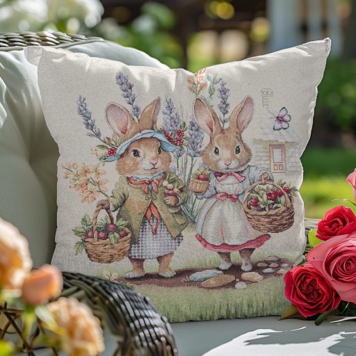 Nyuszi pár a zöld fűben díszpárna huzat