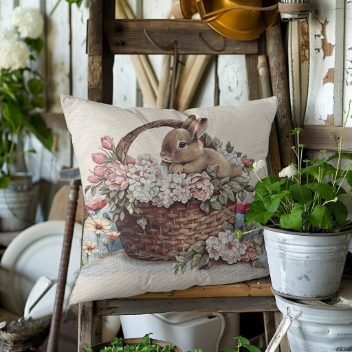 Barna kisnyuszi kosárban díszpárna huzat