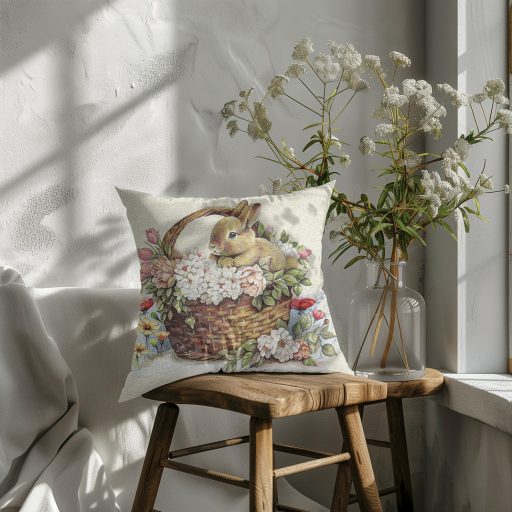 Barna kisnyuszi kosárban díszpárna huzat