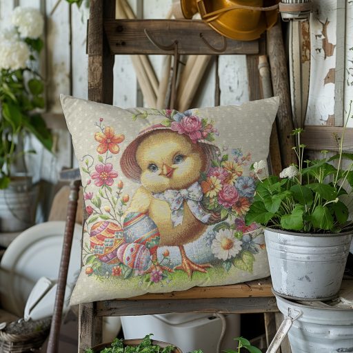 Húsvéti kiscsibés (kalapos) díszpárna huzat