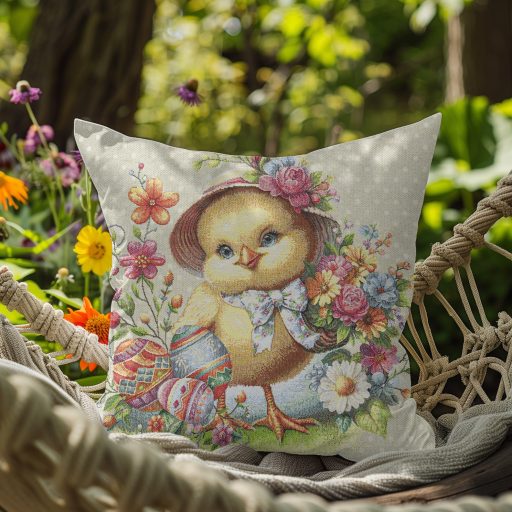 Húsvéti kiscsibés (kalapos) díszpárna huzat