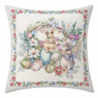 Barna kisnyuszik a húsvéti koszorúnál díszpárna huzat