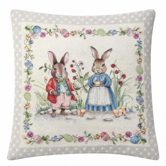 Nyúl család, pöttyös szélű díszpárna huzat