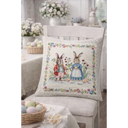 Nyúl család, pöttyös szélű díszpárna huzat