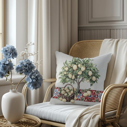 Citromfás, piros mozaikos díszpárna huzat