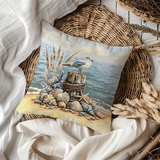Tengerparti, sirályos díszpárna huzat