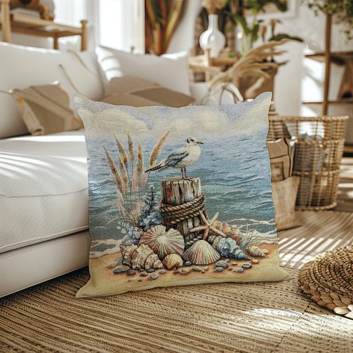 Tengerparti, sirályos díszpárna huzat