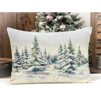   Havas fenyőerdő díszpárna huzat töltettel, 50x70 cm, ezüst lurex