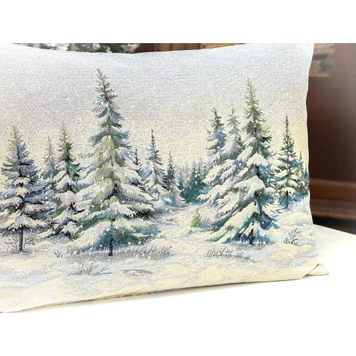 Havas fenyőerdő díszpárna huzat töltettel, 50x70 cm, ezüst lurex