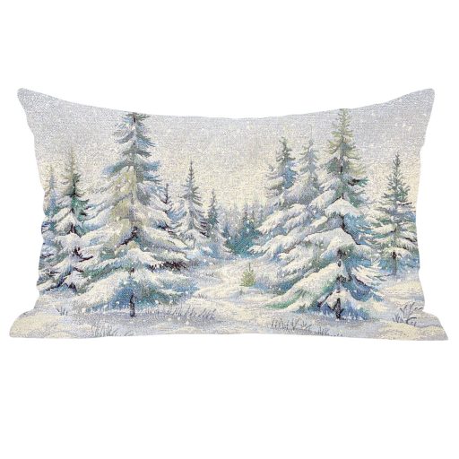 Havas fenyőerdő díszpárna huzat töltettel, 50x70 cm, ezüst lurex
