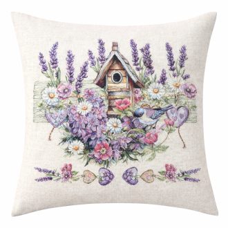 Levendulás, madárházas díszpárna huzat
