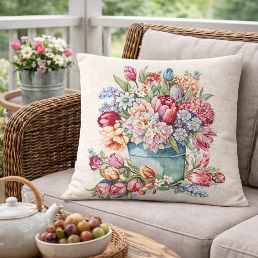 Tulipános virágcsokor vödörben díszpárna huzat