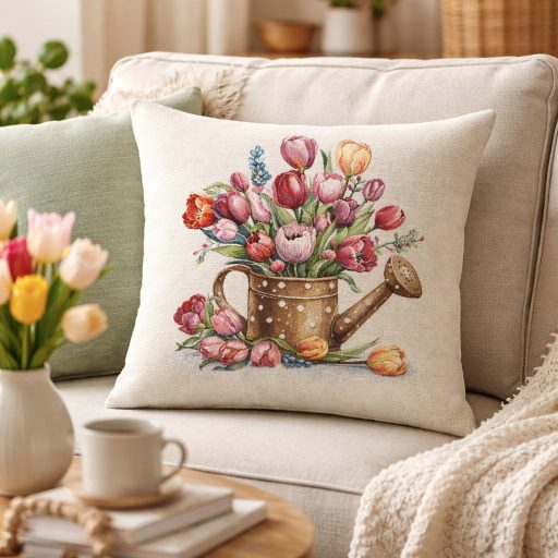 Tulipános virágcsokor kannában díszpárna huzat