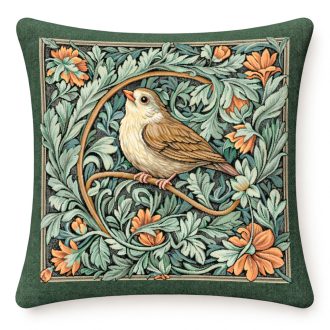 Erdei madár, zöld keretes (B) díszpárna huzat