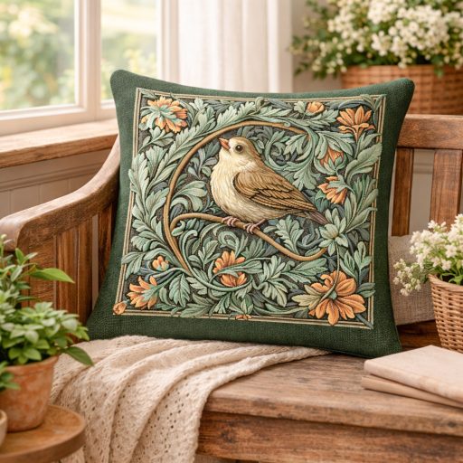 Erdei madár, zöld keretes (B) díszpárna huzat