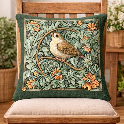 Erdei madár, zöld keretes (B) díszpárna huzat