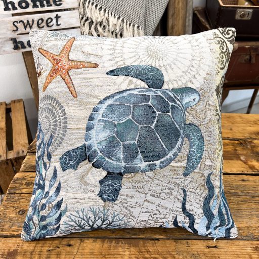 Tengeri montázs, teknősös díszpárna huzat