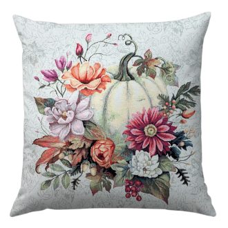 Őszi fehér tökös, virágos díszpárna huzat