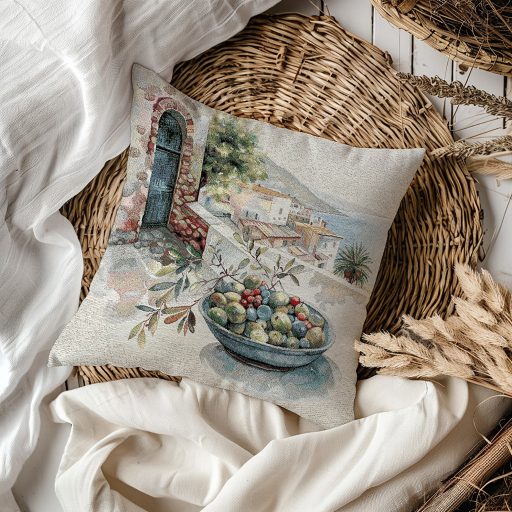 Mykonos mediterrán olivás díszpárna huzat