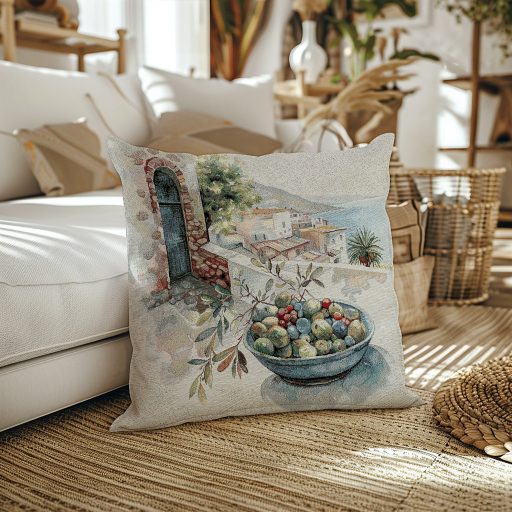 Mykonos mediterrán olivás díszpárna huzat