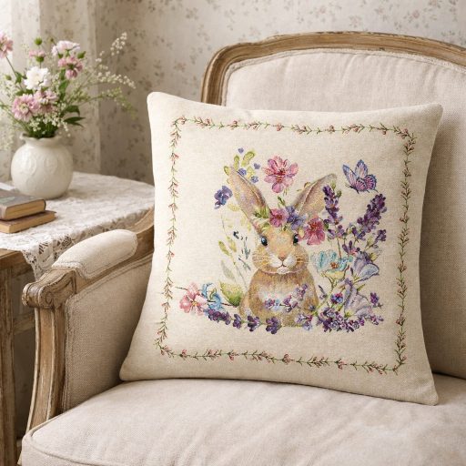 Nyuszi virágokkal díszpárna huzat