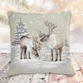   Alpesi csendélet 2 (rénszarvasos) díszpárna huzat, ezüst lurex