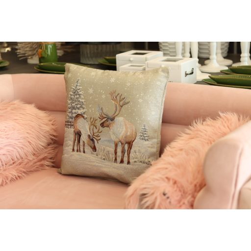 Alpesi csendélet 2 (rénszarvasos) díszpárna huzat, ezüst lurex