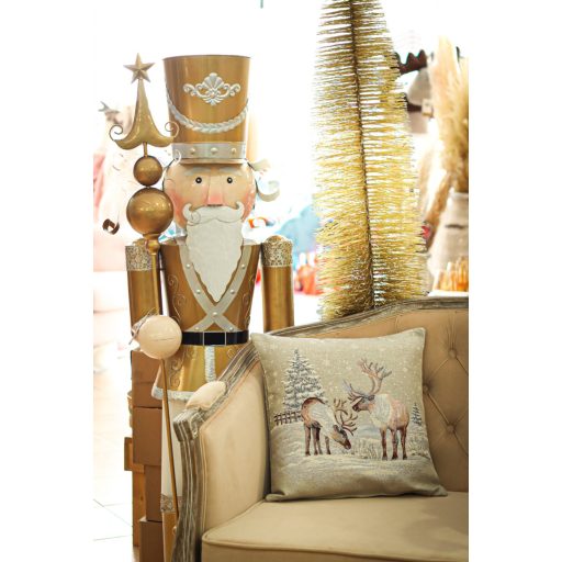 Alpesi csendélet 2 (rénszarvasos) díszpárna huzat, ezüst lurex