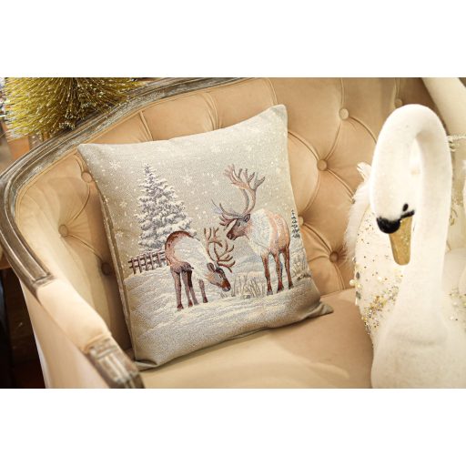 Alpesi csendélet 2 (rénszarvasos) díszpárna huzat, ezüst lurex