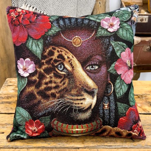 Afrikai, leopárdos díszpárna huzat, arany lurex