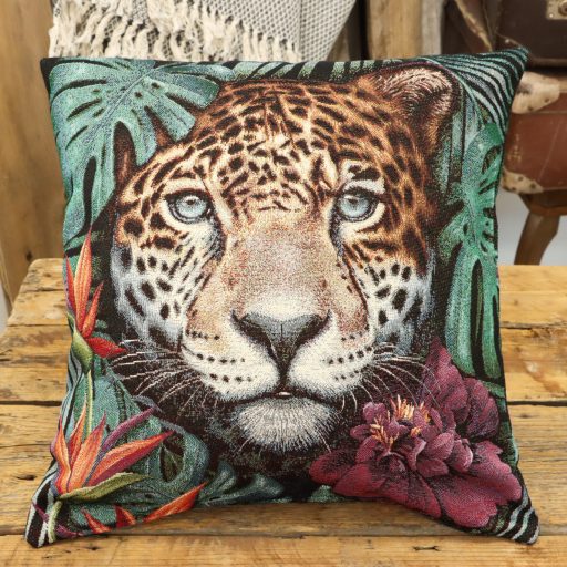 Leopárdos, trópusi díszpárna huzat, arany lurex