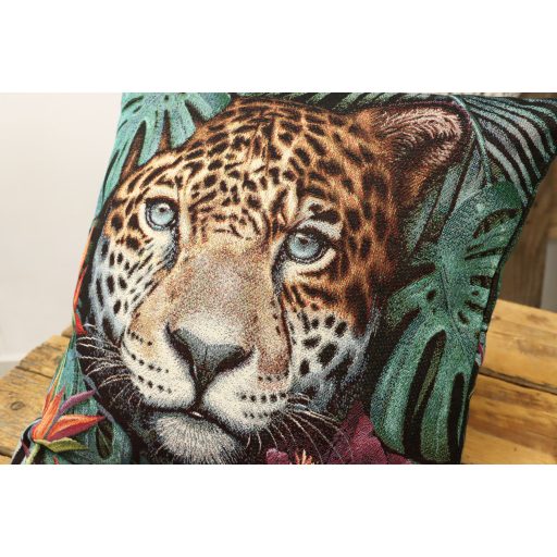 Leopárdos, trópusi díszpárna huzat, arany lurex