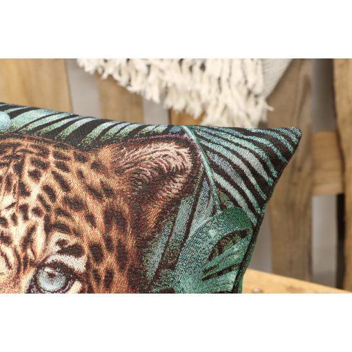 Leopárdos, trópusi díszpárna huzat, arany lurex