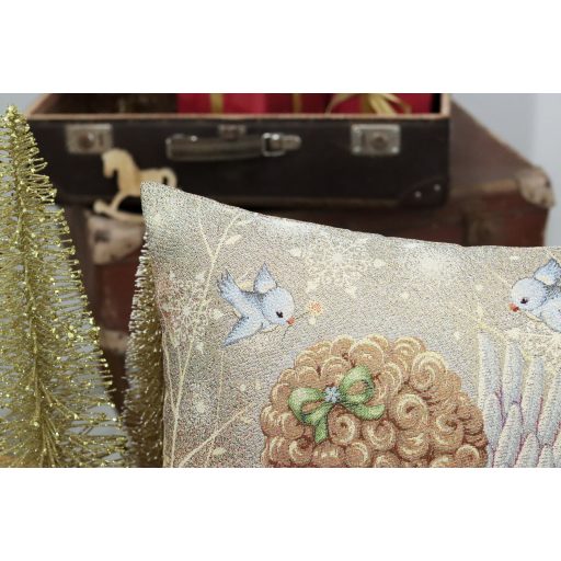 Angyalka (kislány) a hóban cicákkal díszpárna huzat, arany lurex