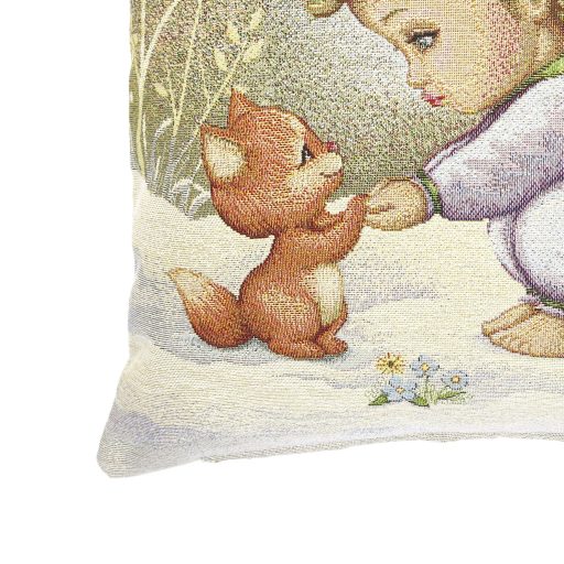 Angyalka (kislány) a hóban cicákkal díszpárna huzat, arany lurex